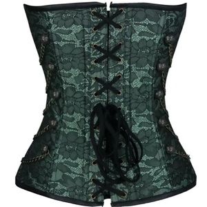 Charmian Steampunk Gothic Spiral Steelbones Brocade Overbust Corset with Chains